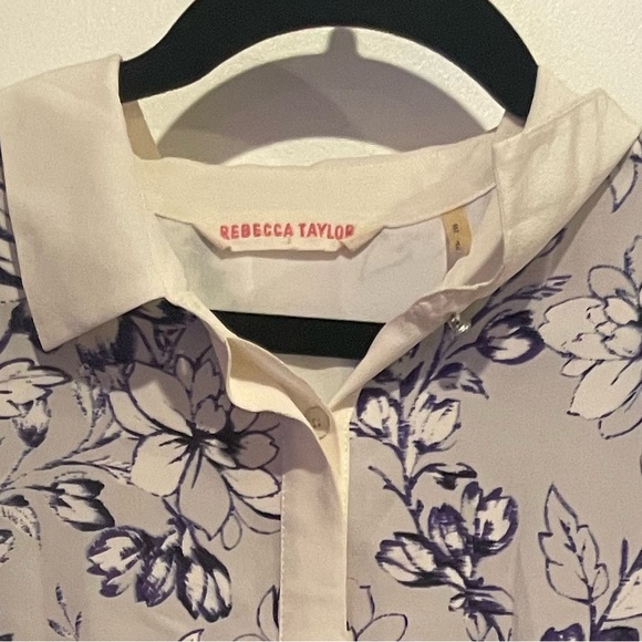 Rebecca Taylor floral blue purple shirt dress‎ full lining 100% silk size 4 - Picture 4 of 4